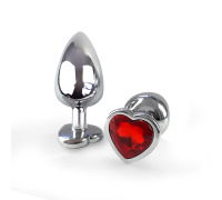 Металева анальна пробка Серце М з Червоним кристалом, довжина 8см, діаметр 3,4см
