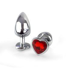 Металева анальна пробка Серце М з Червоним кристалом, довжина 8см, діаметр 3,4см
