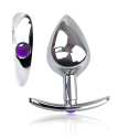Металлическая анальная пробка для длит. ношения с Фиолетовым кристаллом L, Диаметр 3.7, Длина 8.7