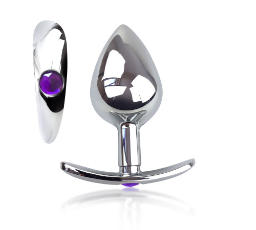 Металлическая анальная пробка для длит. ношения с Фиолетовым кристаллом L, Диаметр 3.7, Длина 8.7