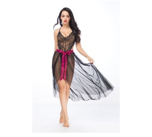 Эротический полупрозрачный комплект боди с юбкой One Size