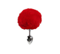 Металлическая анальная пробка S с красным хвостиком