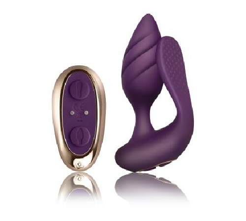 Анально-вагінальний вібратор для пар Rocks Off Cocktail Purple, пульт ДК