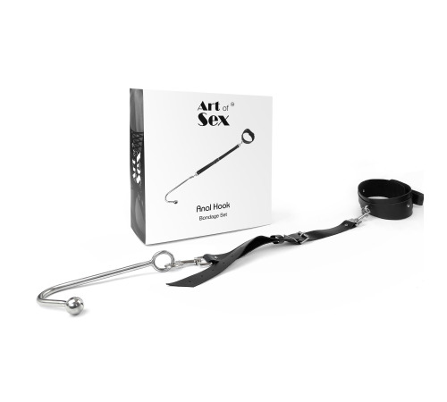 Анальный крюк 1 с ошейником из натуральной кожа Art os Sex - Anal hook, Черный