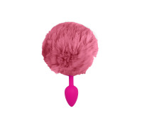 Силиконовая анальная пробка S Розовая с Ярко розовым хвостиком