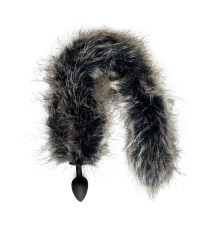 Силіконова анальна пробка з хвостом чорно / сіра розмір L