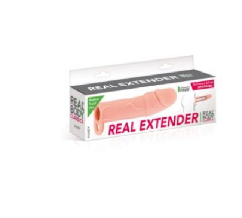 Насадка на член Real Body - Real Extender HUGY с открытой головкой и кольцом для мошонки
