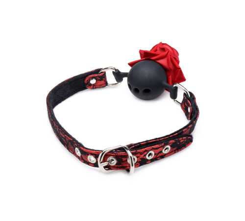 Кляп с розой Master Series: Eye-Catching Ball Gag With Rose, черно-красный