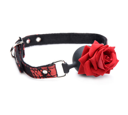 Кляп с розой Master Series: Eye-Catching Ball Gag With Rose, черно-красный