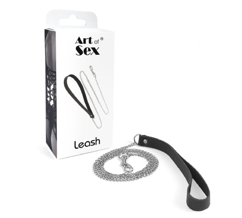 Поводок на цепочке из натуральной кожи Art of Sex - Leash, Черный