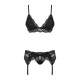 Мереживний комплект білизни Obsessive 810-SEG-1 S/M Black, бюстгальтер, стрінги, пояс для панчіх