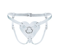 Трусики Серце для страпону з натуральної шкіри Feral Feelings - Hearts Strap-on Belt White