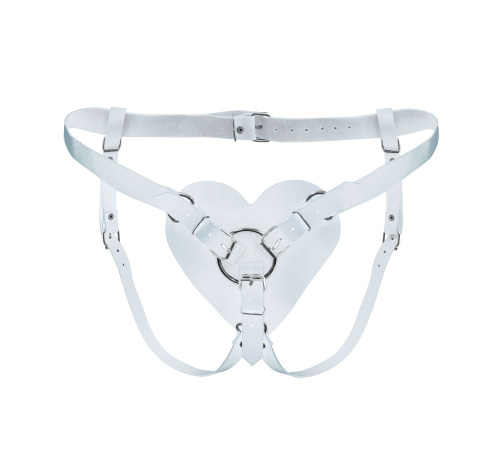 Трусики Сердце для страпона из натуральной кожи Feral Feelings - Hearts Strap-on Belt White