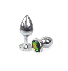 Металева анальна пробка М з Райдужним кристалом, довжина 8см, діаметр 3,4см