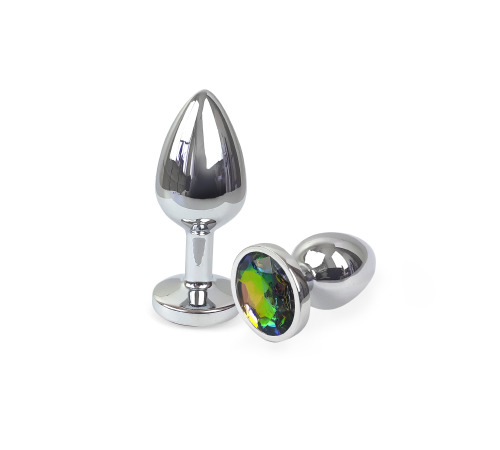 Металева анальна пробка М з Райдужним кристалом, довжина 8см, діаметр 3,4см