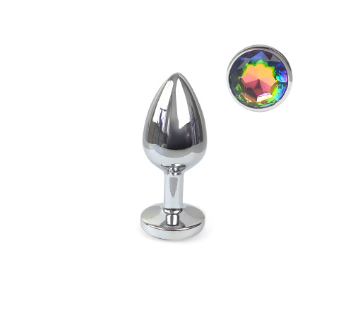 Металева анальна пробка М з Райдужним кристалом, довжина 8см, діаметр 3,4см