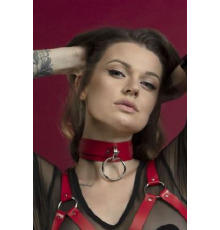 Чокер широкий с кольцом для поводка Feral Feelings - Collar красный, натуральная кожа