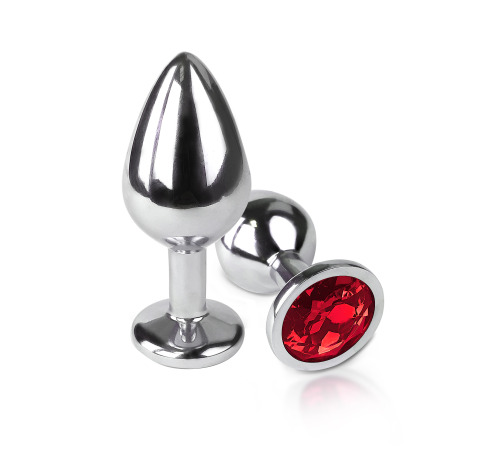 Металева анальна пробка М з Червоним кристалом, довжина 8см, діаметр 3,4см