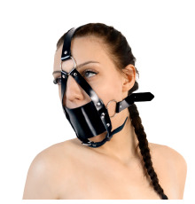 Кляп-маска с пластиковым шаром Art of Sex - Slave, Натуральная кожа, цвет Черный