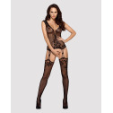 Бодистокинг Obsessive Bodystocking F221 XL/XXL, силуэтный цветочный рисунок, имитация чулок
