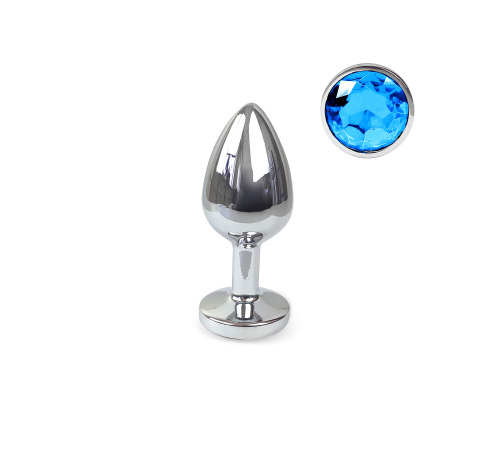 Металева анальна пробка S з Блакитним кристалом, довжина 7см, діаметр 2,8см