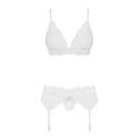 Кружевной комплект белья с поясом Obsessive 810-SEG-1 S/M, белый, бюстгальтер, стринги, пояс для чул