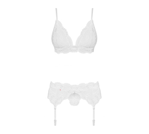 Мереживний комплект білизни Obsessive 810-SEG-1 S/M White, бюстгальтер, стрінги, пояс для панчіх