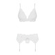 Мереживний комплект білизни Obsessive 810-SEG-1 S/M White, бюстгальтер, стрінги, пояс для панчіх