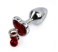 Металлическая анальная пробка Сердце S с колокольчиками, диаметр 2,8 см, длина 7 см