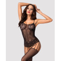 Бодистокинг Obsessive Bodystocking F235 S/M/L, тонкие подвязки, нежный декор, сеточка