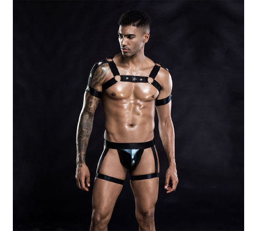 Эротический комплект для мужчин трусы + портупея One Size Black