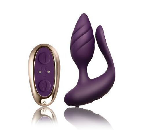 Анально-вагінальний вібратор для пар Rocks Off Cocktail Purple, пульт ДК