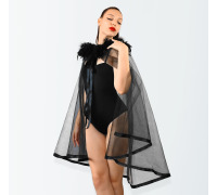 Прозрачная накидка с перьями, размер XS-2XL, цвет Черный