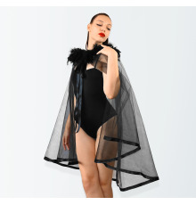 Прозрачная накидка с перьями, размер XS-2XL, цвет Черный
