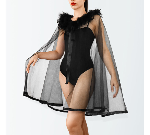 Прозрачная накидка с перьями, размер XS-2XL, цвет Черный