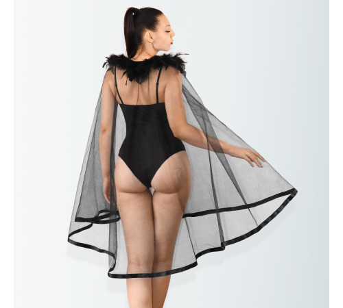 Прозрачная накидка с перьями, размер XS-2XL, цвет Черный