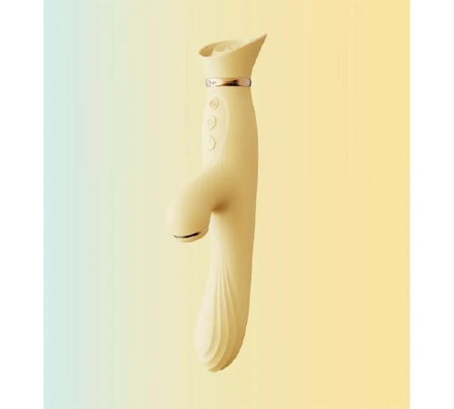 Вібратор з підігрівом та вакуумною стимуляцією ZALO ROSE RABBIT YELLOW