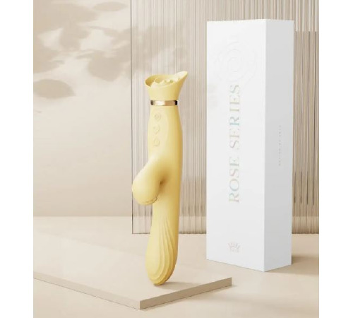 Вібратор з підігрівом та вакуумною стимуляцією ZALO ROSE RABBIT YELLOW