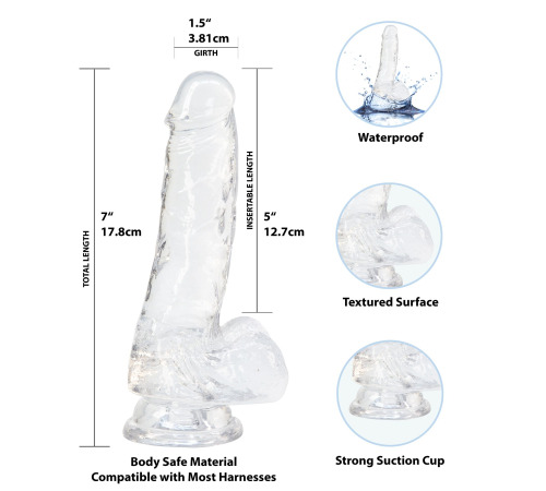 Прозрачный фаллоимитатор на присоске ADDICTION — Clear Dildo with Balls 7″, вибропуля в подарок