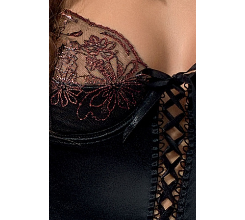 Корсет с пажами BRIDA CORSET black L/XL - Passion Exclusive, трусики, шнуровка