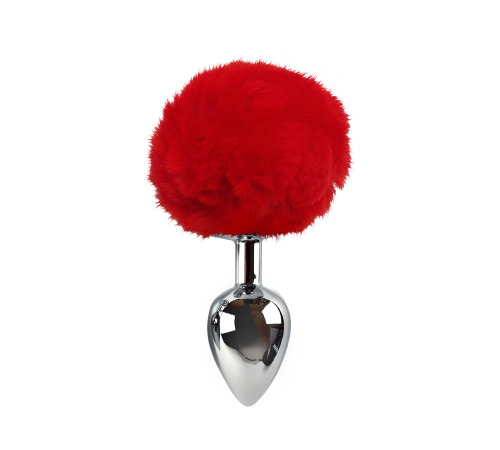 Металлическая анальная пробка L с красным хвостиком