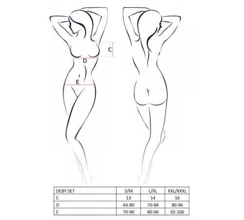 Комплект білизни під латекс DEBY SET black L/XL - Passion: ліф, міні-спідничка, стрінги