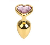 Анальная пробка Gold Metal Heart Pink, S