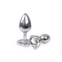 Металлическая анальная пробка Сердце S с Прозрачным кристаллом , длина 7см, диаметр 2,8см