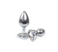 Металлическая анальная пробка Сердце S с Прозрачным кристаллом , длина 7см, диаметр 2,8см