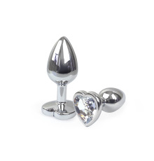 Металева анальна пробка Серце S з прозорим кристалом, довжина 7см, діаметр 2,8см.