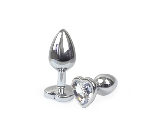 Металева анальна пробка Серце S з прозорим кристалом, довжина 7см, діаметр 2,8см.