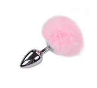 Металлическая анальная пробка Кроличий хвостик Alive Fluffy Plug L Pink, диаметр 3,9 см