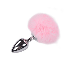 Металлическая анальная пробка Кроличий хвостик Alive Fluffy Plug L Pink, диаметр 3,9 см