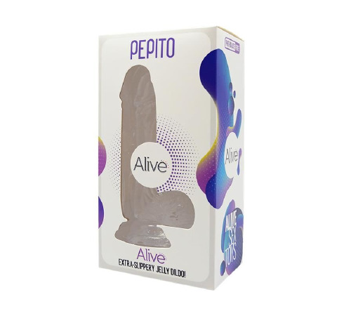 Прозрачный фаллоимитатор Alive Jelly Dildo Pepito, ТПЕ, присоска, диаметр 3,5см, длина 15,5см